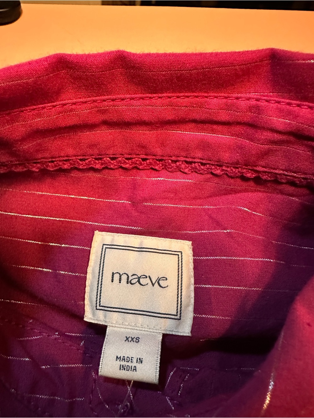 NWT Maeve Shrunken Bennett Metallic Striped Raspberry Button-Up - Picture 2 of 10